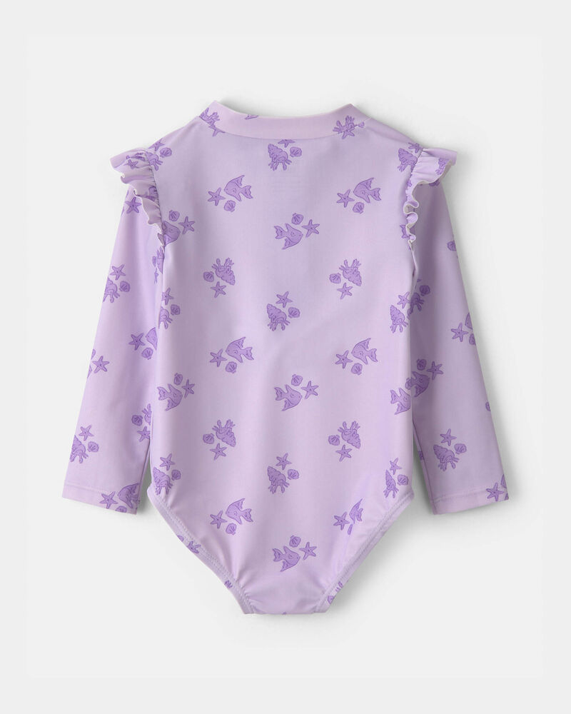 Baby Girl Sea Animal 1-Piece Rashguard Swimsuit - Purple, image 2 of 5 slides
