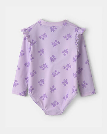 Baby Girl Sea Animal 1-Piece Rashguard Swimsuit - Purple, 
