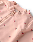 Toddler Girl 2-Piece Recycled Rashguard Swimsuit Set in Strawberry Print, image 3 of 5 slides