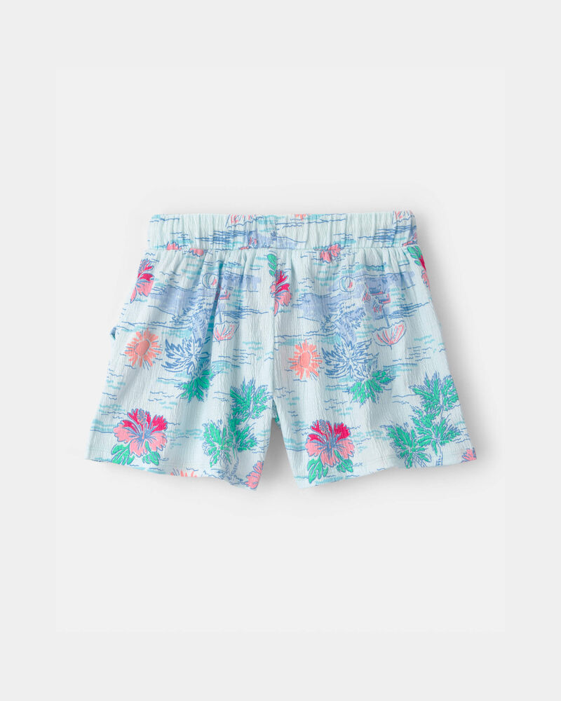 Girls Palm Floral Gauze Shorts - Blue, image 2 of 4 slides