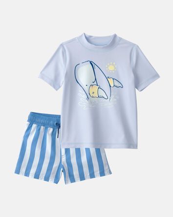 Toddler Boy 2-Piece Whale Rashguard & Swim Trunk Set - Blue, 