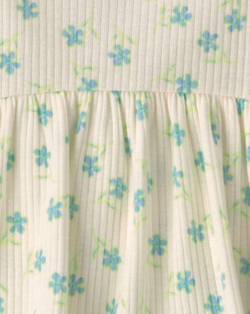 Baby Girl Floral Rib Sleeveless Bodysuit Dress - Cream, 
