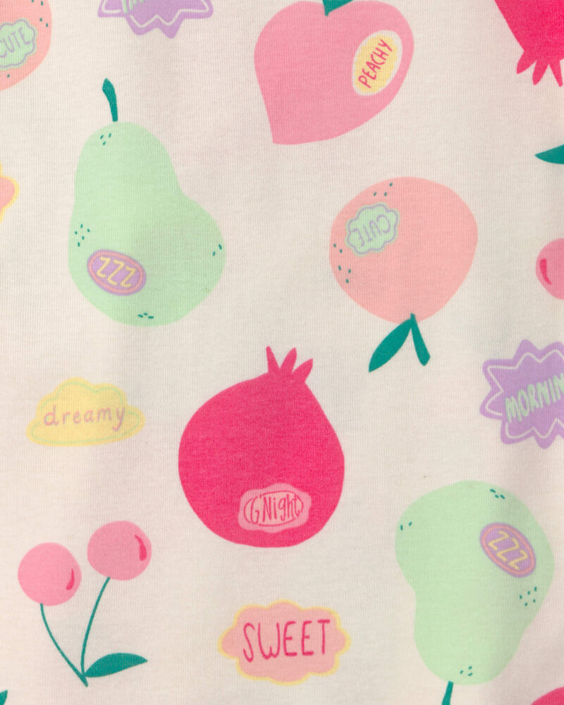 Girls Fruit 100% Cotton Short-Sleeve Snug Fit 4-Piece Pajama Set - Pink, image 4 of 5 slides