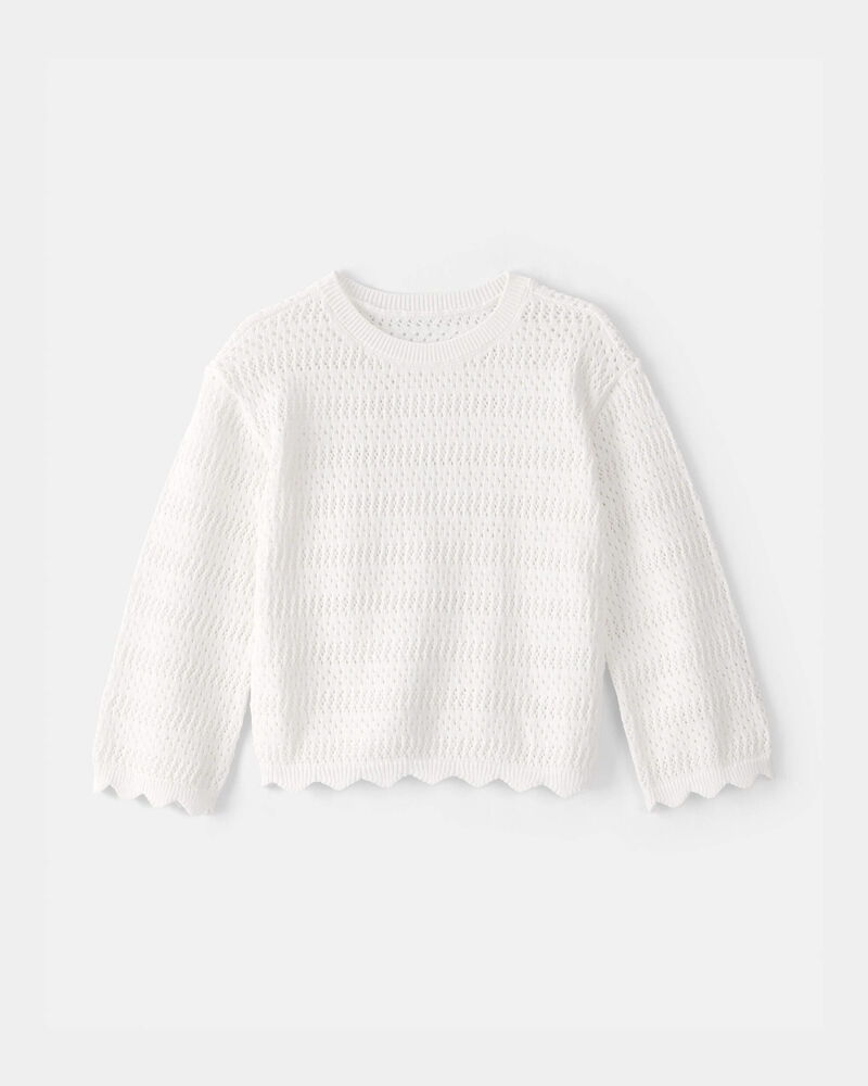 Toddler Girl Scalloped Sweater - Ivory, image 1 of 3 slides