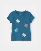 Toddler Girl Flower Graphic Tee - Blue, image 1 of 3 slides