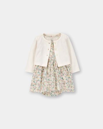 Baby Girl Floral Cardigan Dress Set - Cream, 
