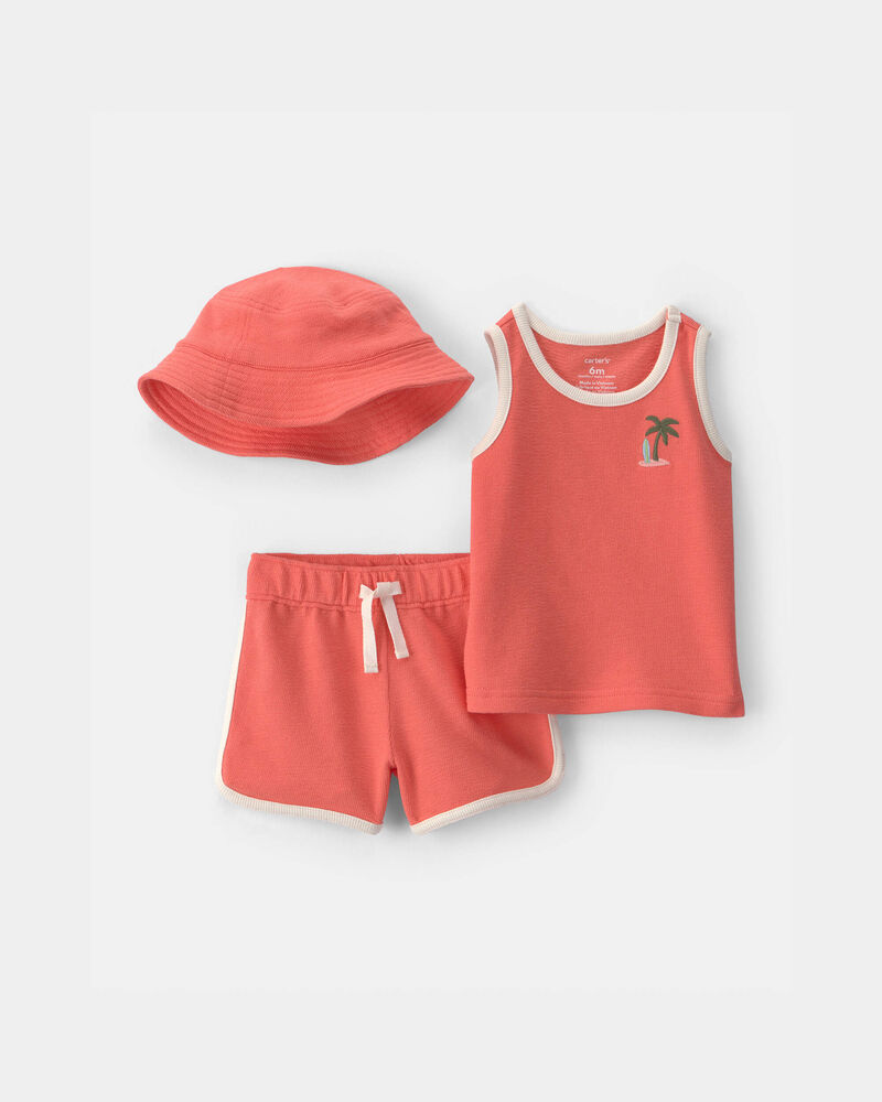 Baby Boy 3-Piece Palm Tree Top & Short Set - Coral, image 1 of 6 slides