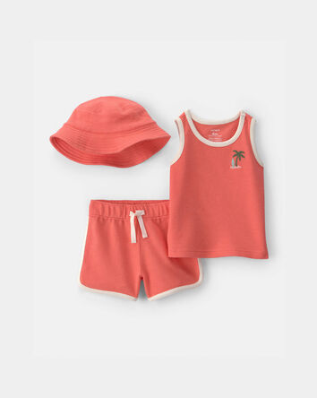 Baby Boy 3-Piece Palm Tree Top & Short Set - Coral, 