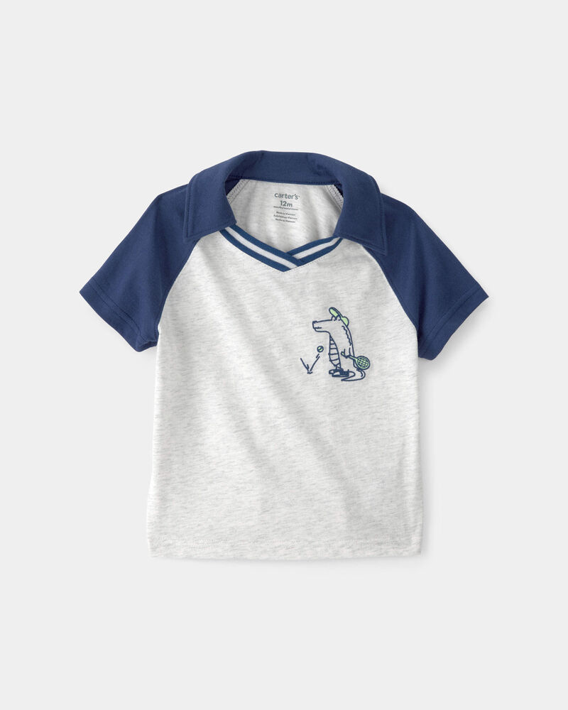 Baby Boy Alligator Polo Shirt - Blue/Grey, image 1 of 3 slides