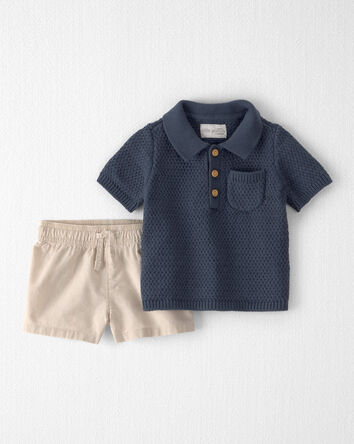 Baby Boy 2-Piece Organic Cotton Sweater Knit Top & Short Set, 