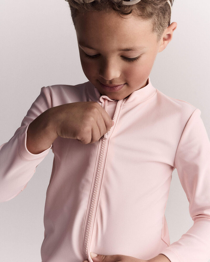 Toddler Full-Zip Long-Sleeve Rashguard - Light Pink, image 1 of 7 slides