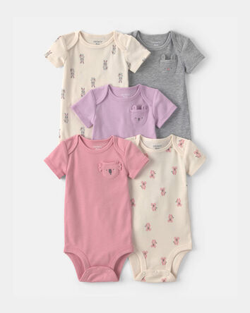 Baby Girl 5-Pack Bunny Multipack Bodysuits - Pink/Ivory, 