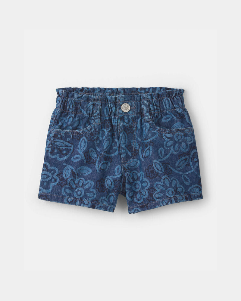 Toddler Girl Floral Denim Shorts - Dark Wash, image 1 of 4 slides