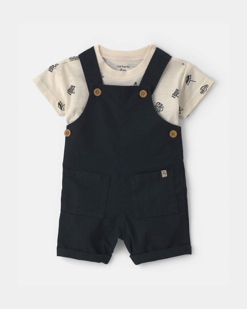 Baby Boy 2-Piece Beach Overall Set - Black/Ivory, image 1 of 6 slides