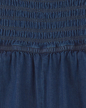 Girls Smocked Denim Wide-Leg Jumpsuit - Dark Wash, 