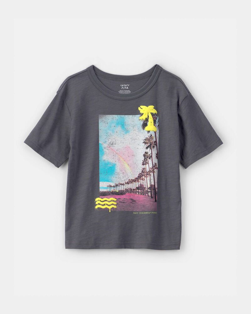 Boys Beachside Palm Tree Graphic Tee - Grey, image 1 of 4 slides