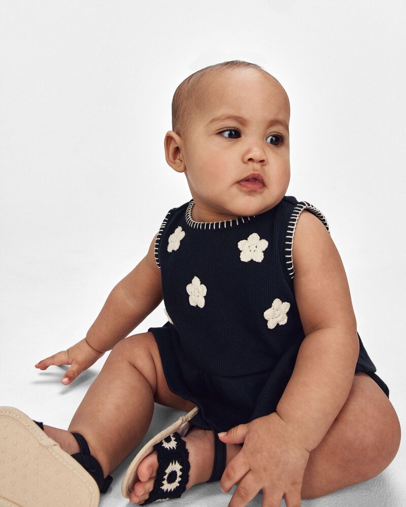 Baby Girl 2-Piece Floral Embroidered Top & Short Set - Black, image 2 of 6 slides