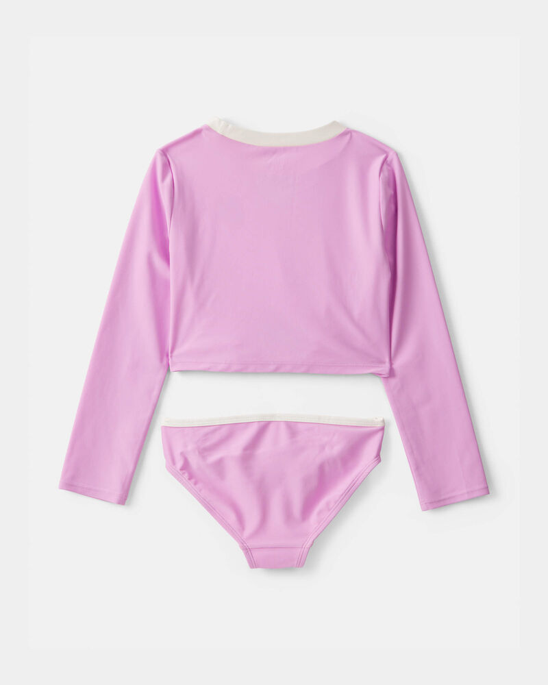 Girls 2-Piece Long-Sleeve Rashguard Swimsuit Set - Pink, image 2 of 4 slides