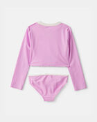 Girls 2-Piece Long-Sleeve Rashguard Swimsuit Set - Pink, image 2 of 4 slides