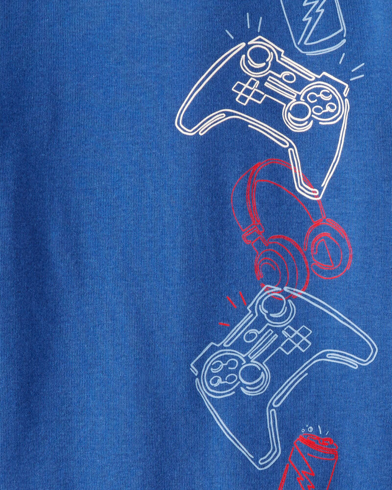 Boys Gaming Print 100% Cotton Long-Sleeve 4-Piece Pajamas - Blue, image 2 of 4 slides