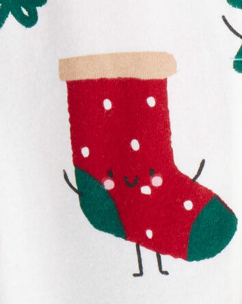 Toddler Festive Friends Christmas 100% Cotton Long-Sleeve Snug Fit 1-Piece Pajamas - White, 