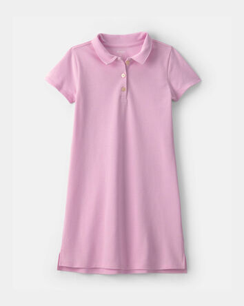 Girls Uniform Piqu&eacute; Short-Sleeve Dress - Pink, 