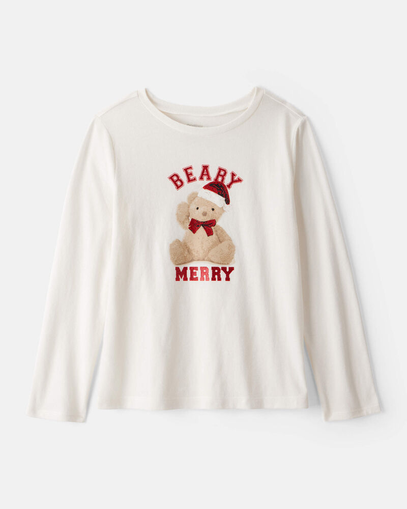 Girls Berry Merry Long-Sleeve Graphic Tee - Cream, image 1 of 3 slides