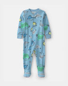 Baby Boy Pufferfish 100% Cotton 2-Way Zip 1-Piece Pajama - Blue, image 1 of 4 slides