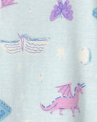 Toddler Girl Fairytale Dragon 100% Cotton Snug Fit 1-Piece Pajama - Blue, image 2 of 4 slides