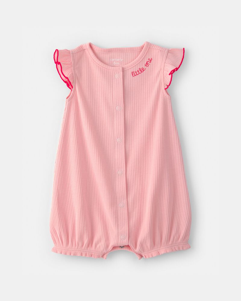 Baby Girl 'Little One' Rib Short-Sleeve Romper - Pink, image 1 of 4 slides