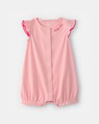 Baby Girl 'Little One' Rib Short-Sleeve Romper - Pink, image 1 of 4 slides