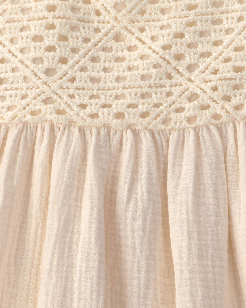Toddler Girl Crochet Gauze Dress - Ivory, image 3 of 4 slides