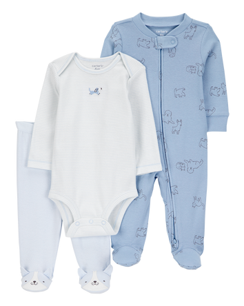 Baby Boy 3-Piece Puppy Outfit Set - Blue, 