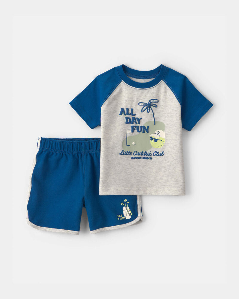 Baby Boy 2-Piece 'All Day Fun' Golf Top & Short Set - Grey/Blue, image 1 of 5 slides