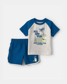 Baby Boy 2-Piece 'All Day Fun' Golf Top & Short Set - Grey/Blue, image 1 of 5 slides