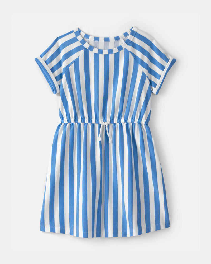 Girls Striped French Terry Dress - Blue/Ivory, image 1 of 5 slides
