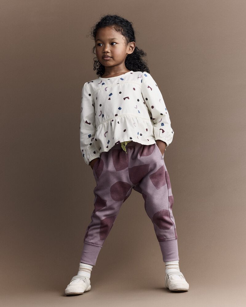 Toddler Girl Peplum Long-Sleeve Top with Shapes - Ivory, image 4 of 6 slides