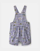 Baby Girl Sunflower Gingham Shortall - Blue, image 1 of 4 slides
