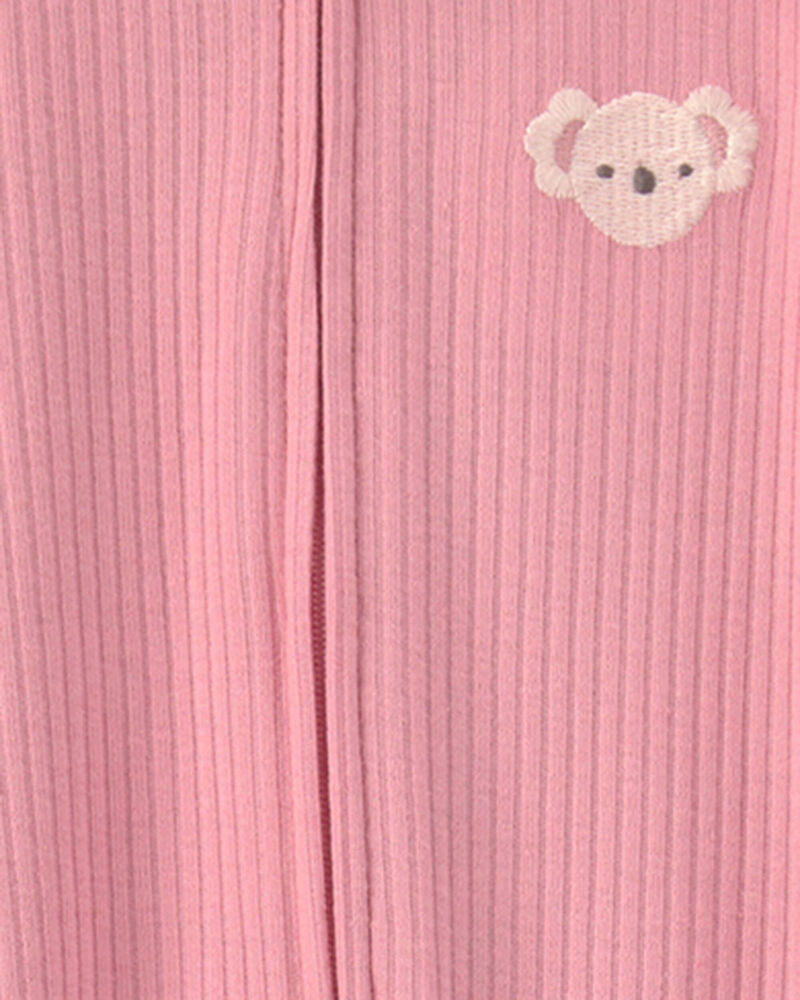 Baby Girl Koala Cotton 2-Way Zip Sleep & Play Pajamas - Pink, image 3 of 5 slides