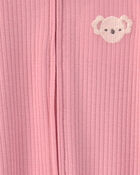 Baby Girl Koala Cotton 2-Way Zip Sleep & Play Pajamas - Pink, image 3 of 5 slides