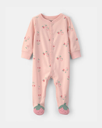 Baby Girl Strawberry 100% Cotton Sleep & Play Pajamas - Pink, 