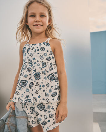 Toddler Girl Paisley Tank Top - Blue/Ivory, 
