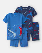 Toddler Boy Shark 100% Cotton Short-Sleeve Snug Fit 4-Piece Pajama Set - Blue, image 1 of 5 slides