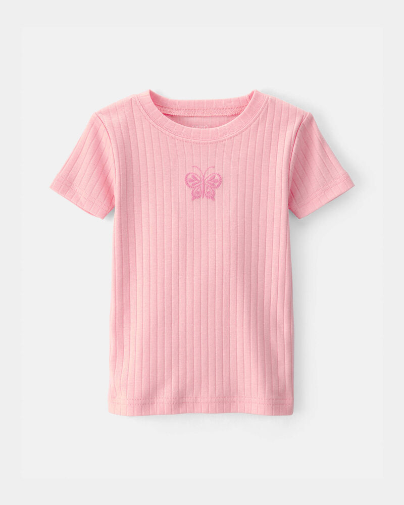 Toddler Girl Butterfly Rib Snug Fit 2-Piece Pajama Set - Pink, image 2 of 5 slides