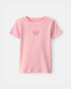 Toddler Girl Butterfly Rib Snug Fit 2-Piece Pajama Set - Pink, image 2 of 5 slides