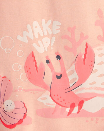 Baby Girl Seashells 100% Cotton Short-Sleeve Snug Fit 4-Piece Pajama Set - Pink/Orange, 