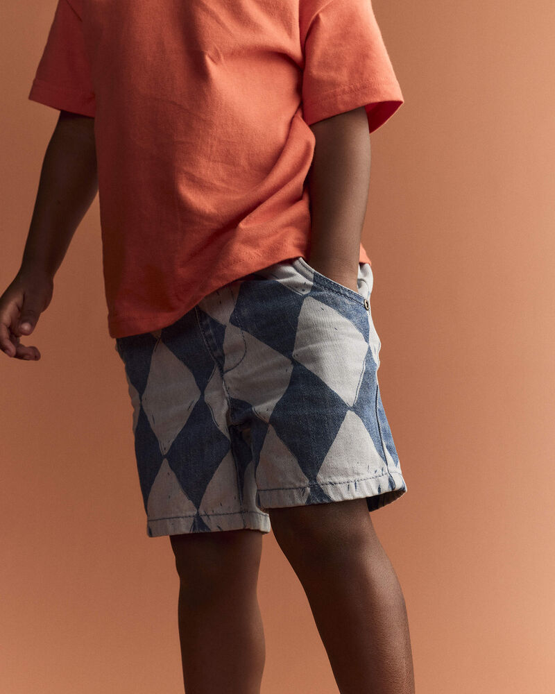 Toddler Boy Bermuda Shorts in Diamond Denim Print, image 1 of 7 slides