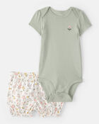 Baby Girl 3-Piece Floral Outfit Set - White/Green, image 2 of 11 slides