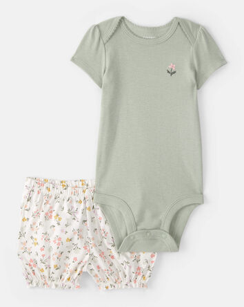 Baby Girl 3-Piece Floral Outfit Set - White/Green, 