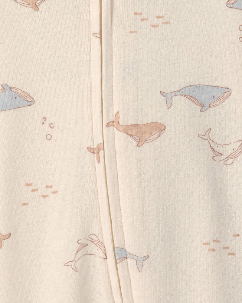 Baby 2-Pack Whale Striped 100% Cotton 2-Way Zip Sleep & Play Pajamas - Blue/Ivory, image 6 of 8 slides